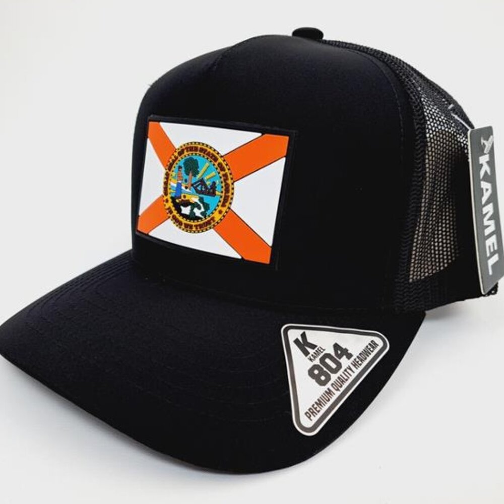Florida State Pride Retro Flag PVC Patch Kamel 804 Mesh Snapback Black Hat Cap